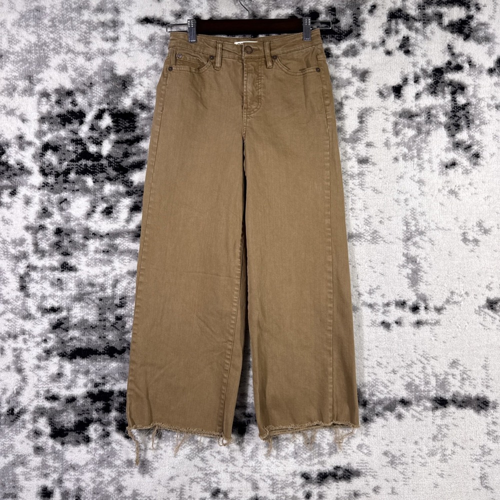 Oat New York Jeans Womens 0/25 Wide Leg Raw Hem Boho‎ Hippie Beige Stretch Y2k